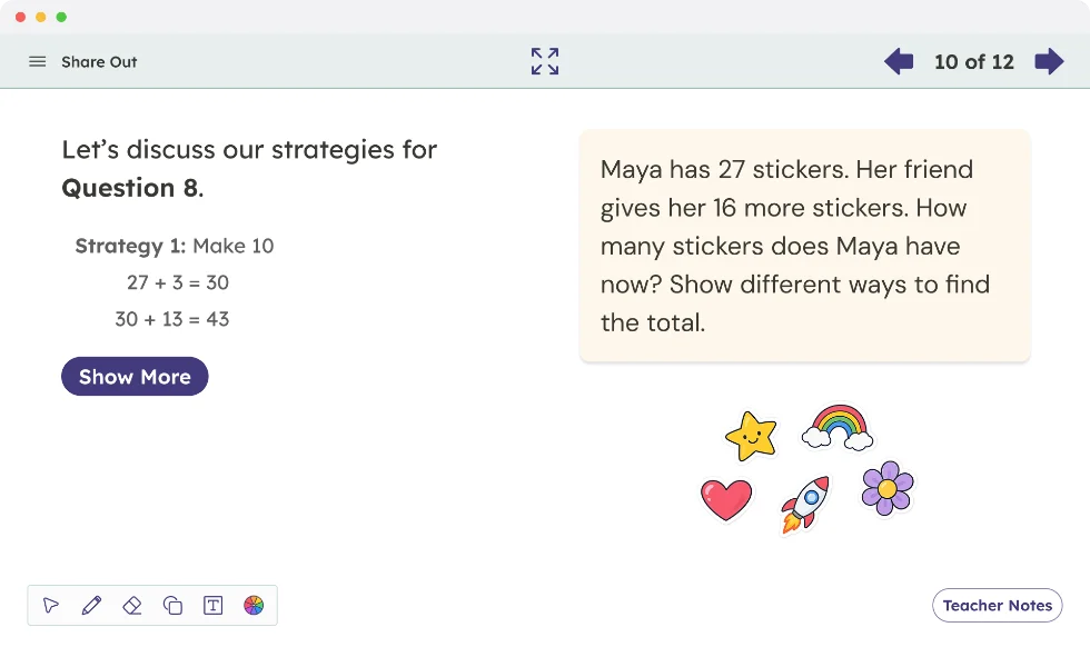 Share Out, teacher presentation screen