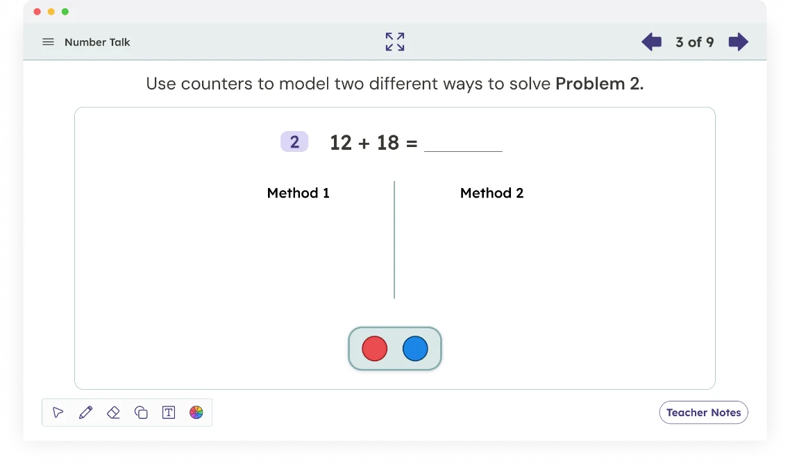 Number Talk, consistent layout with interactive counters